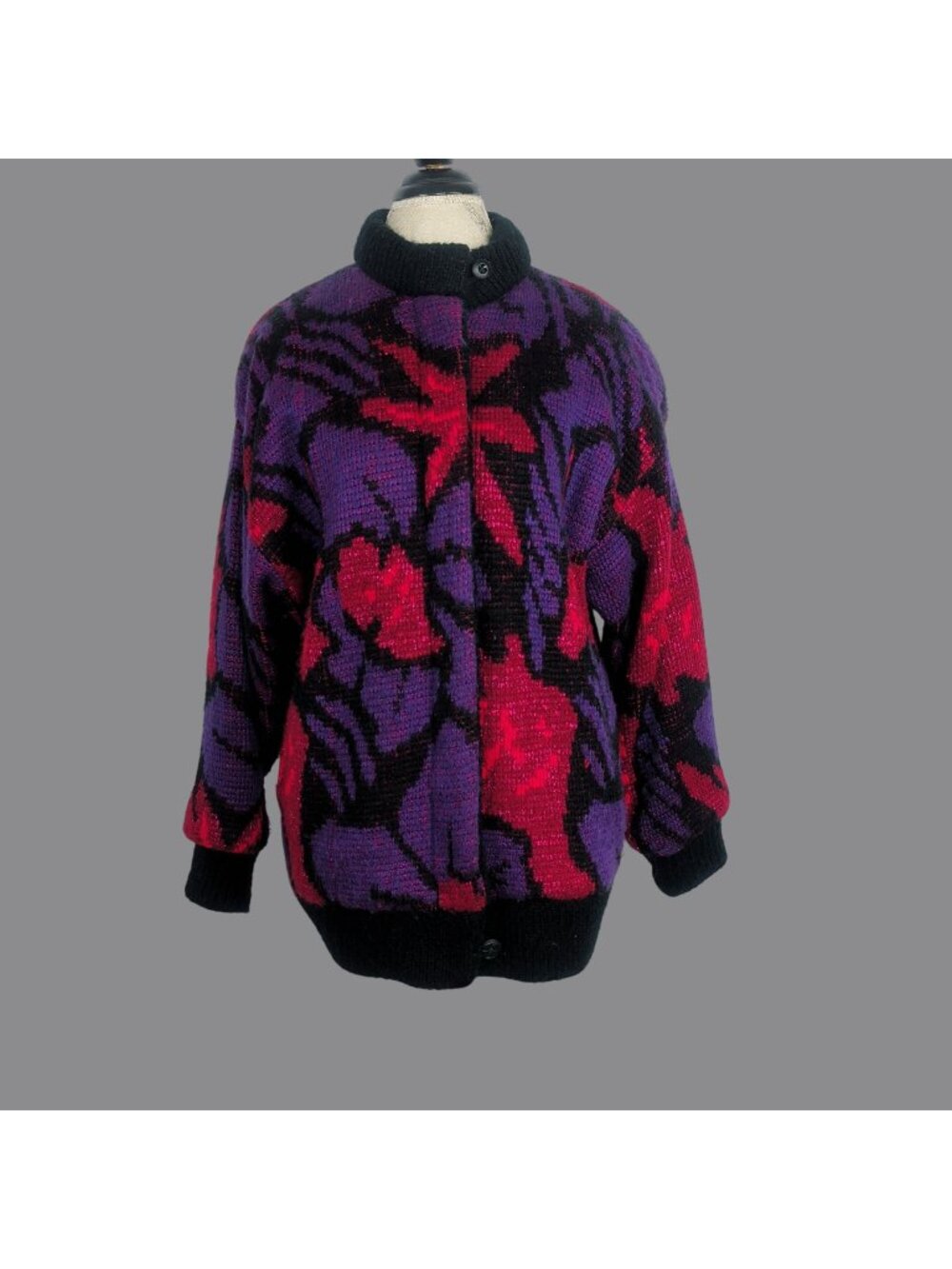 Vintage 80s Jennifer Chase Knit Cardigan Small Oversized Purple